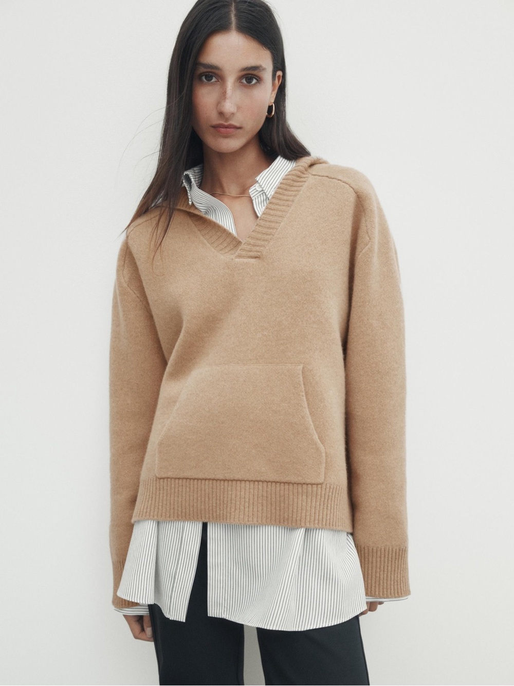 Massimo Dutti 100% Wool Knit Hoodie Sweater in Camel NWT $169 Small